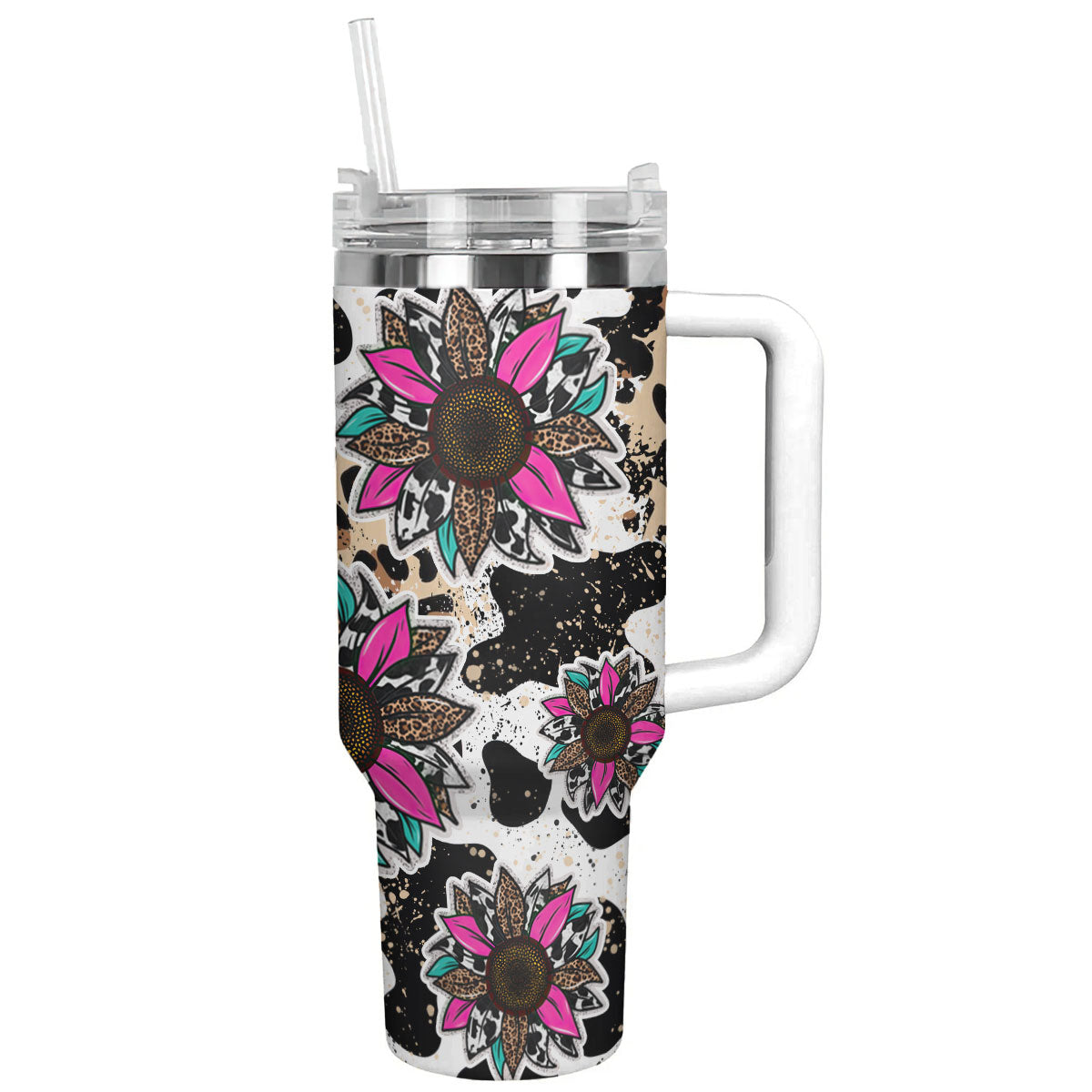 Cow 40 Oz Shineful™ Leopard Cowhide Sunflowers Lk8 White 40Oz Tumbler