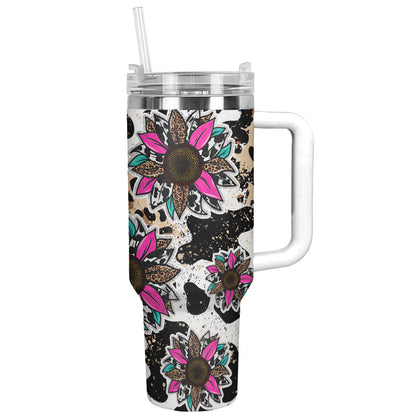 Cow 40 Oz Shineful™ Leopard Cowhide Sunflowers Lk8 White 40Oz Tumbler