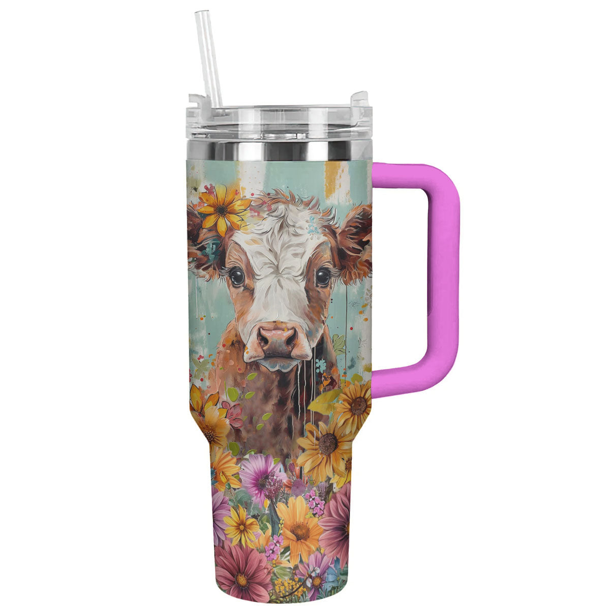 Cow 40 Oz Shineful™ Tumbler Floral Ver2 Lk8 Hot Pink 40Oz