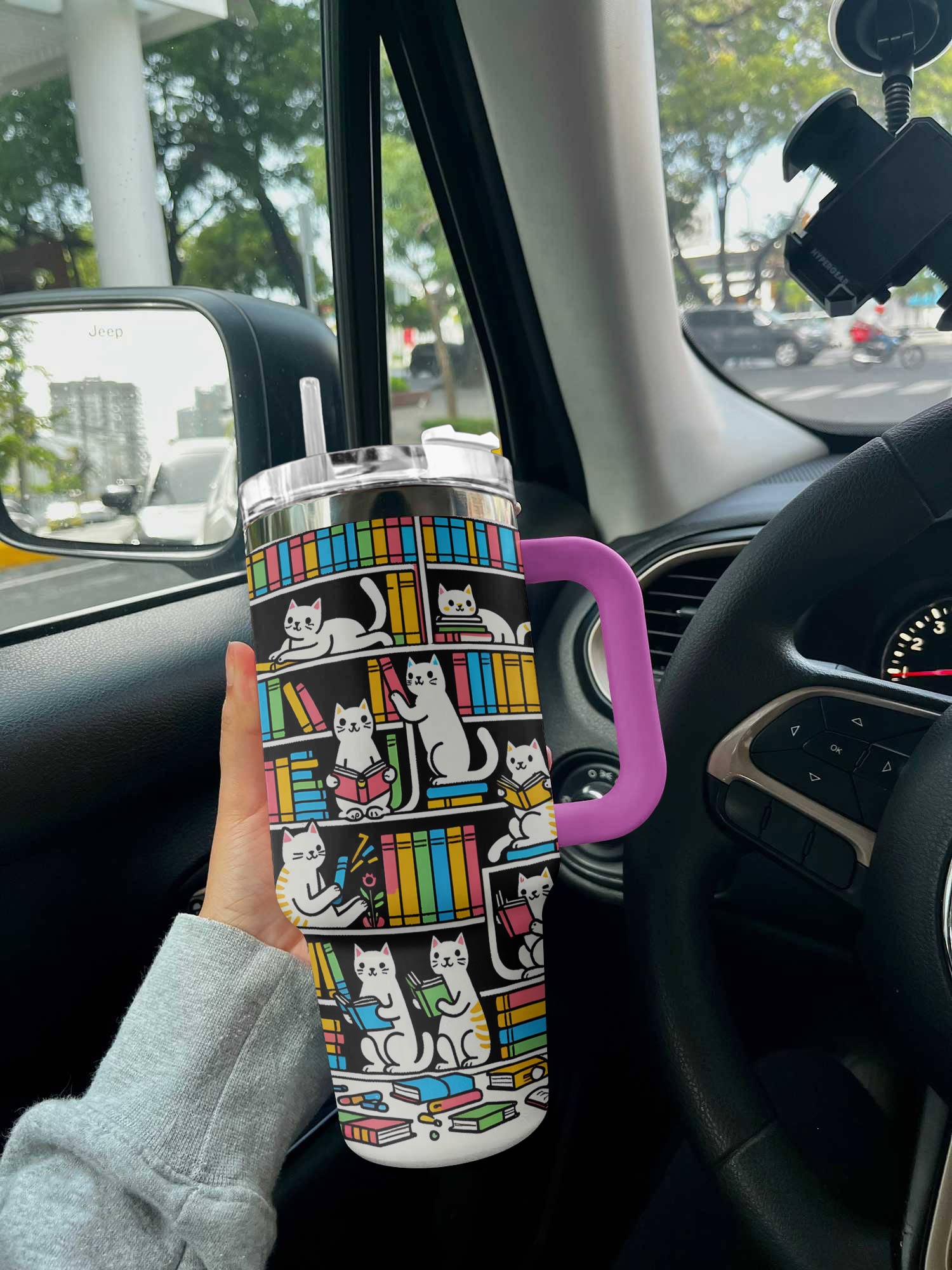 Cat 40 Oz Shineful™ Tumbler Colorful Books Lk8 Hot Pink 40Oz