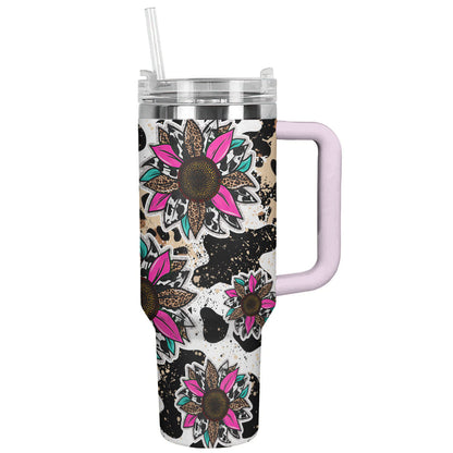 Cow 40 Oz Shineful™ Leopard Cowhide Sunflowers Lk8 Pink 40Oz Tumbler