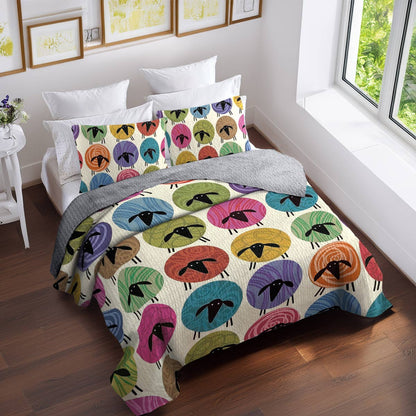 Shineful All Season Quilt 3-Piece Set Colorful Sheep