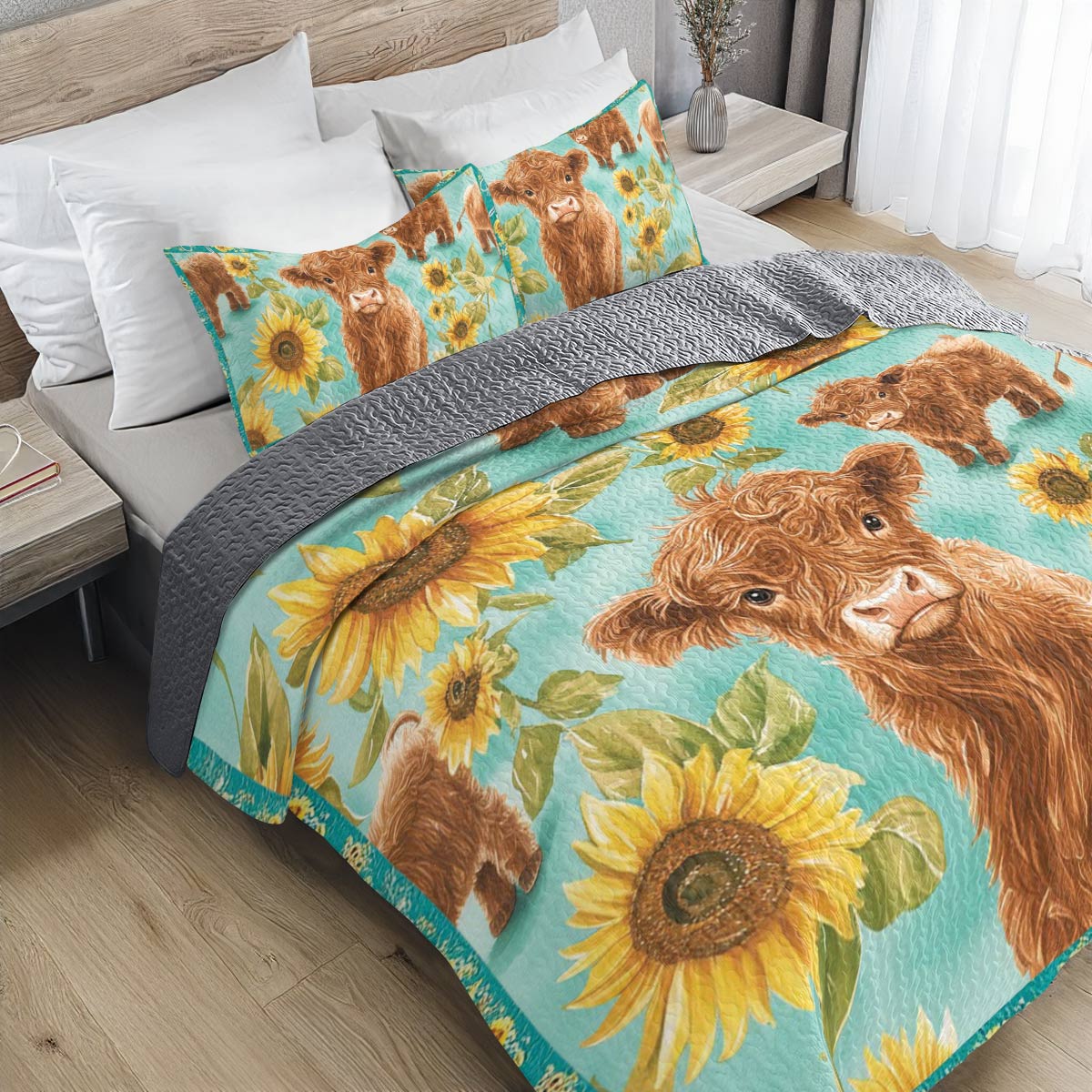 Shineful All Season Quilt 3-Piece Set Sunflower Cow