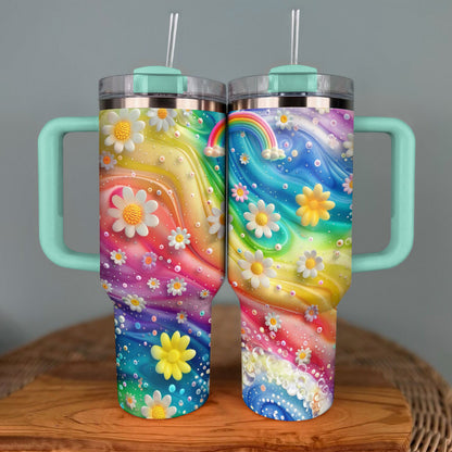 Shineful Glossy Tumbler Rainbow Daisies