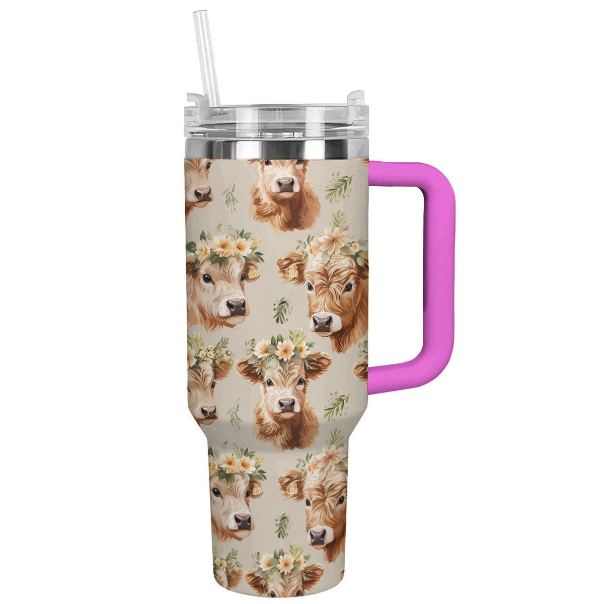 Cow 40 Oz Shineful™ Tumbler Floral Ver3 Lk8 Hot Pink 40Oz