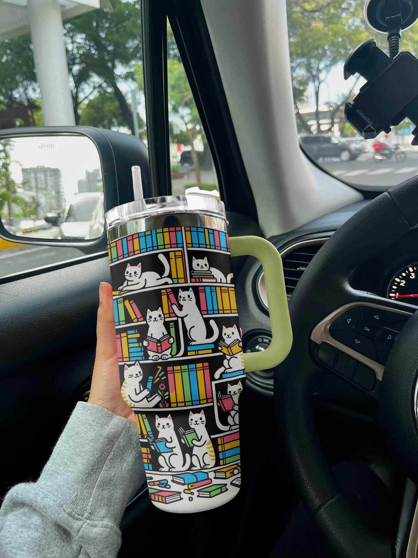 Cat 40 Oz Shineful™ Tumbler Colorful Books Lk8 Green 40Oz