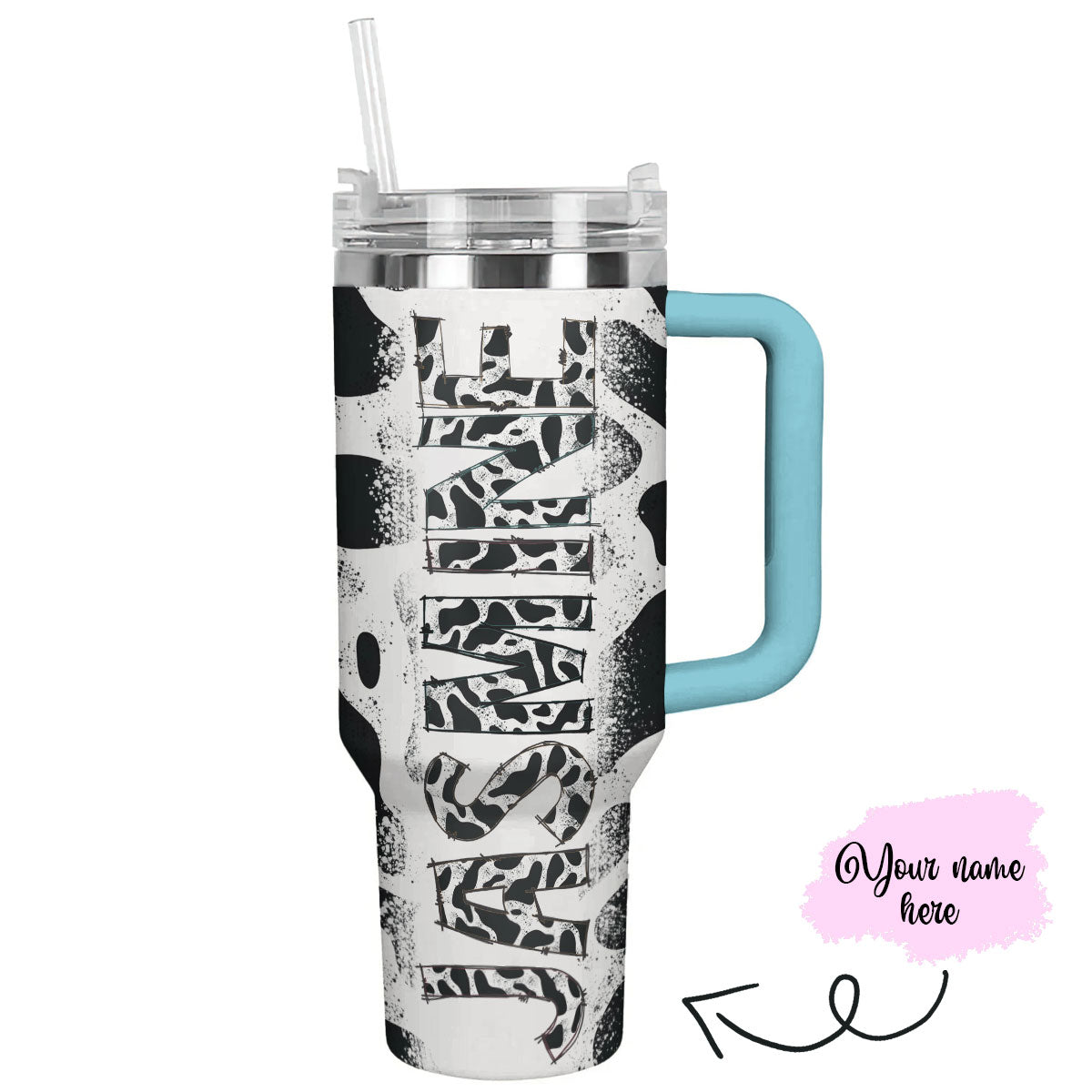 Cow 40 Oz Personalized Shineful™ Tumbler Dairy Cowhide Lk8 Sky Blue 40Oz