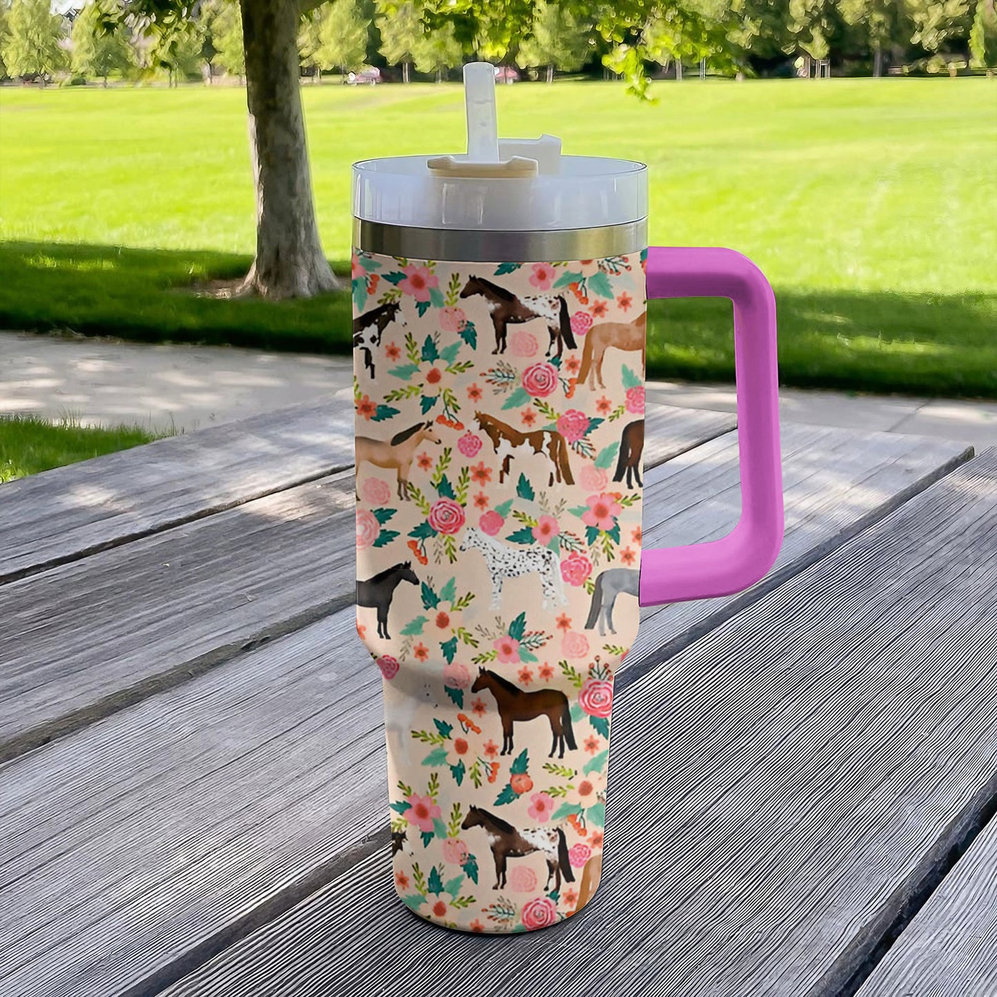 Shineful Tumbler Floral Horses