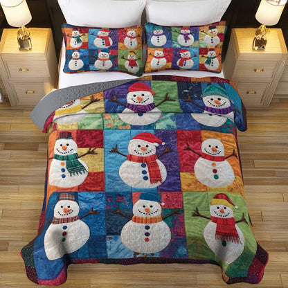 Shineful All Season Quilt 3-Piece Set Snowman Friends