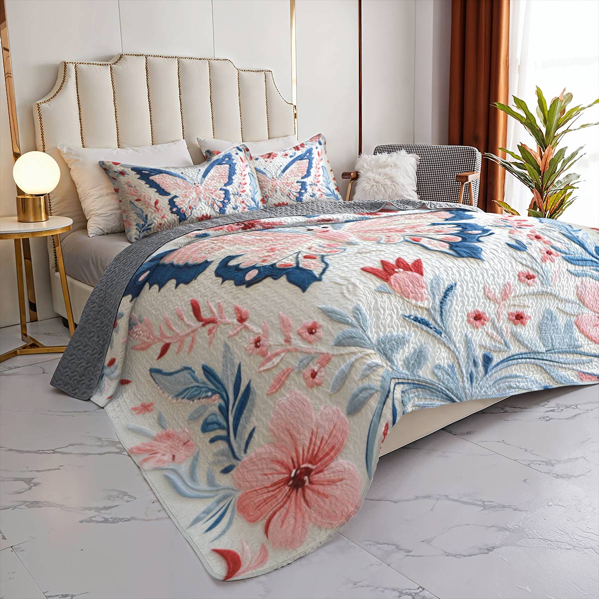 Shineful All Season Quilt 3-Piece Set Saccharine Butterfly Floral