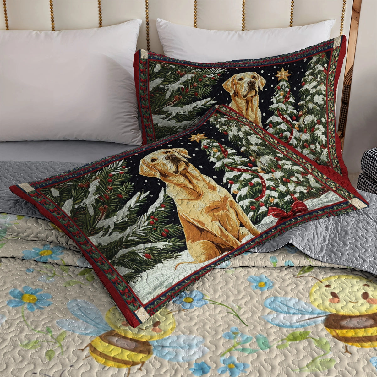 Shineful All Season Quilt 3-Piece Set - Snowy Night with My Labrador