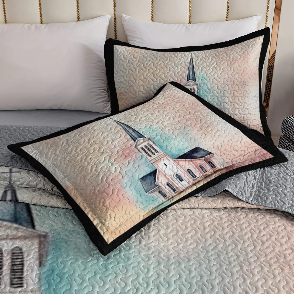 Shineful All Season Quilt 3-Piece Set - Peaceful Church & God's Love