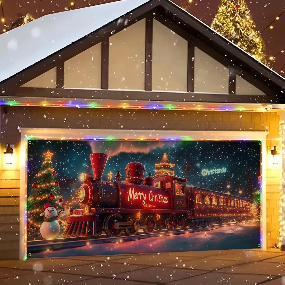 Shineful Garage Door Banner Decoration Cute Christmas Train