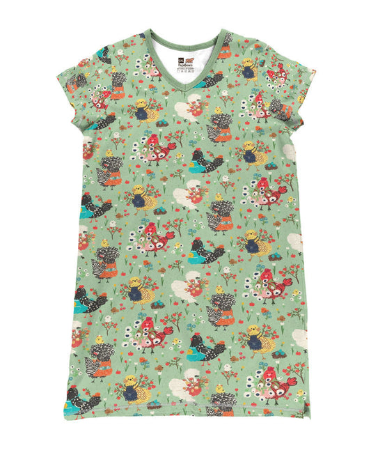 Chicken Shineful® V-Neck Nightshirts Chickens With Flowers Hc2