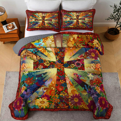 Shineful All Season Quilt 3-Piece Set God Flowers Love
