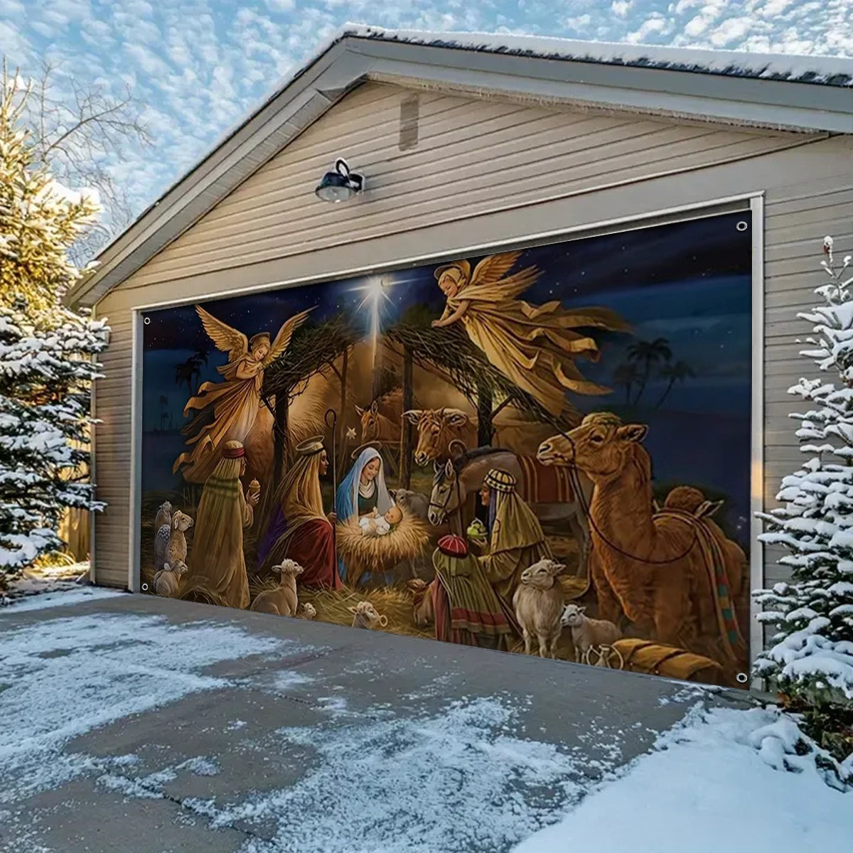 Shineful Garage Door Banner Decoration The Holy Nativity