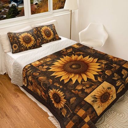 Shineful All Season Quilt 3-Piece Set - Sunflower Golden Sunburst Patchwork