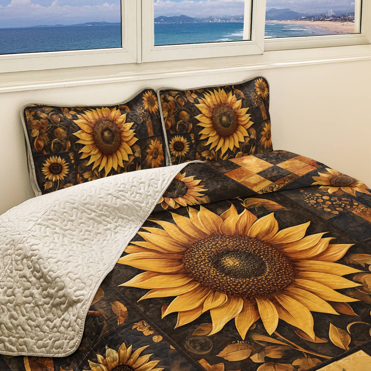 Shineful All Season Quilt 3-Piece Set - Sunflower Golden Sunburst Patchwork
