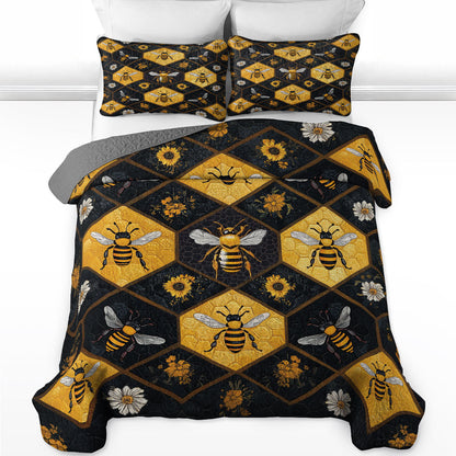 Shineful All Season Quilt 3-Piece Set Honeycomb Garden Dream