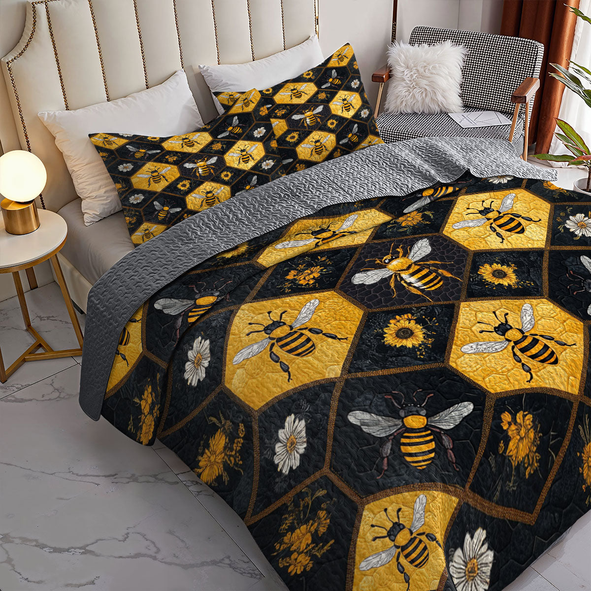 Shineful All Season Quilt 3-Piece Set Honeycomb Garden Dream
