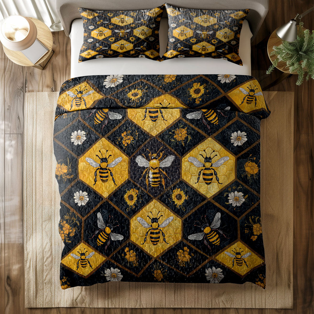 Shineful All Season Quilt 3-Piece Set Honeycomb Garden Dream