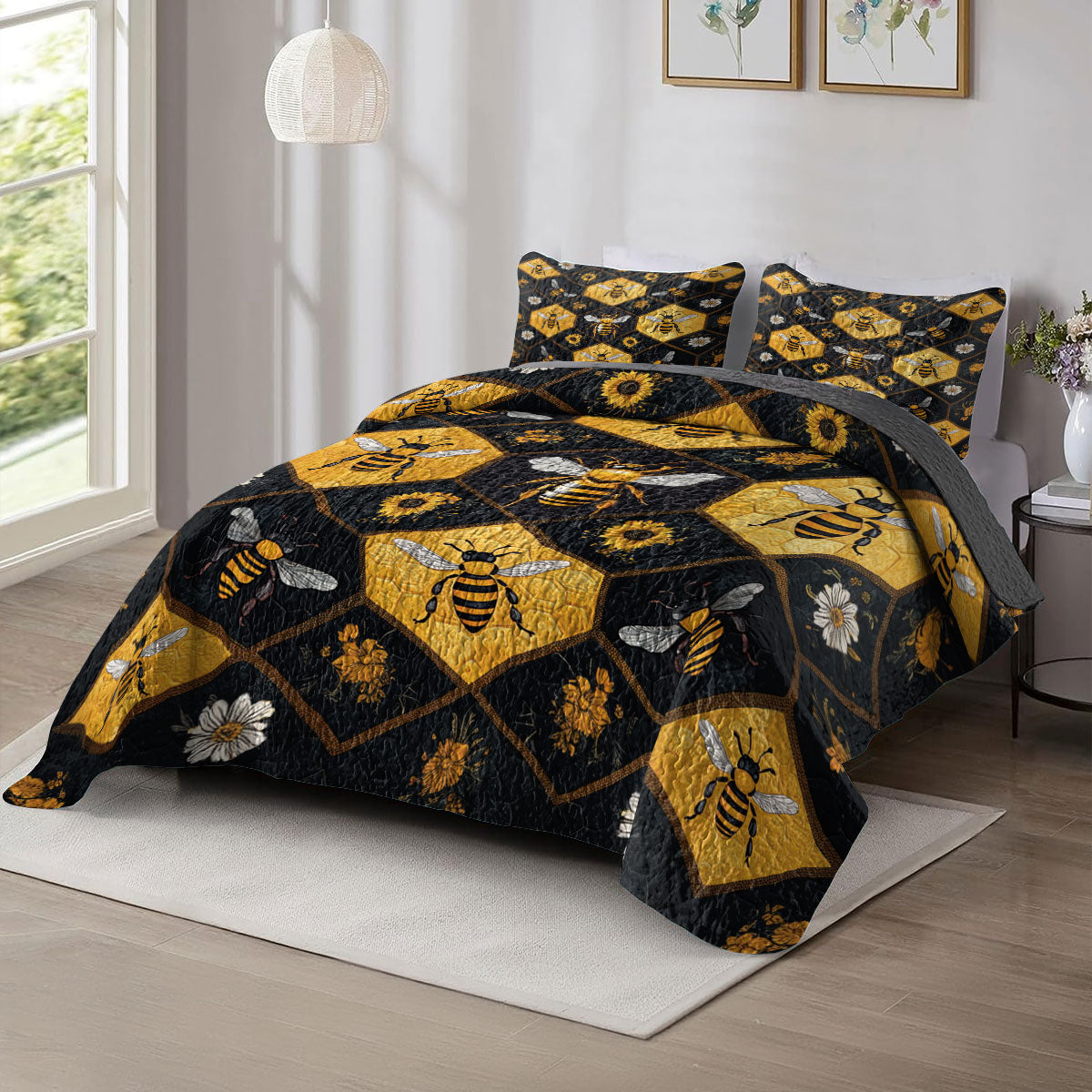 Shineful All Season Quilt 3-Piece Set Honeycomb Garden Dream