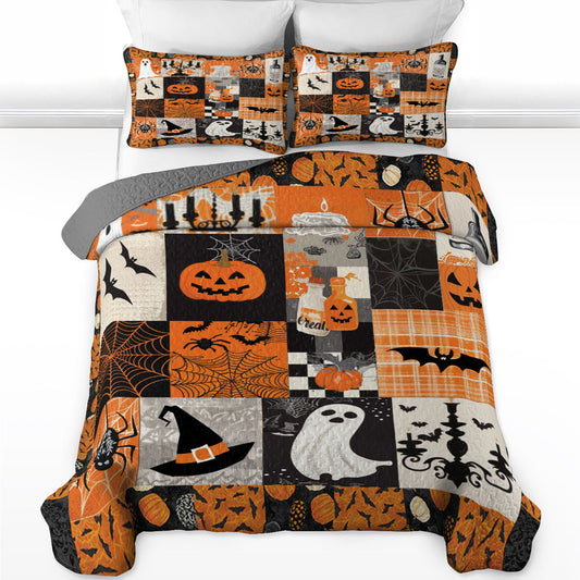 Shineful All Season Quilt 3-Piece Set Halloween Spooky Patchwork