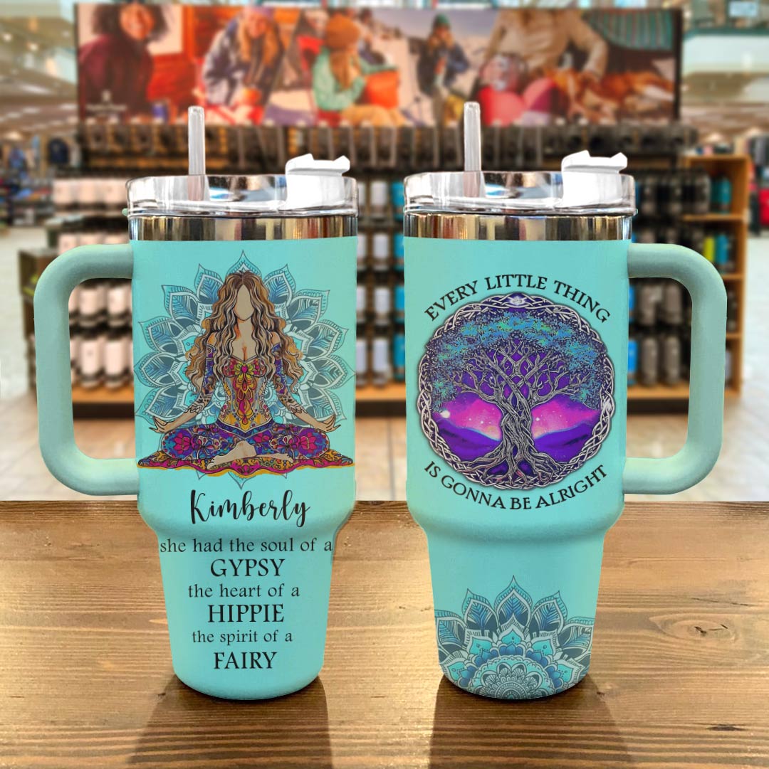 Hippie Personalized 40 Oz Shineful™ Tumbler Be Alright Tl10 Turquoise Blue 40Oz
