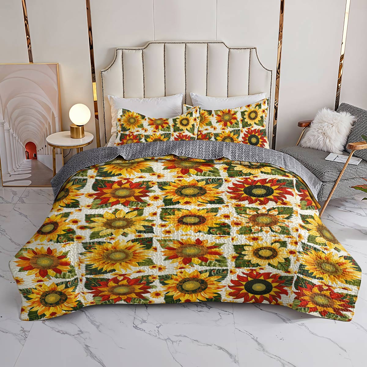 Shineful All Season Quilt 3-Piece Set Dazzling Sunflowers