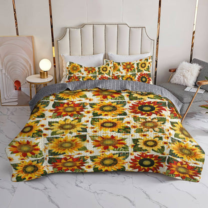 Shineful All Season Quilt 3-Piece Set Dazzling Sunflowers