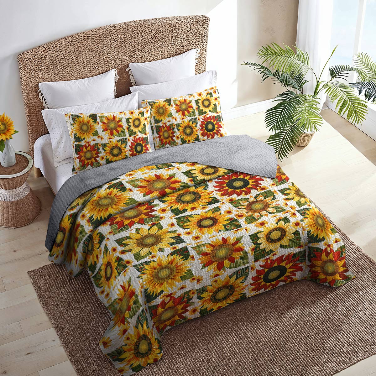 Shineful All Season Quilt 3-Piece Set Dazzling Sunflowers