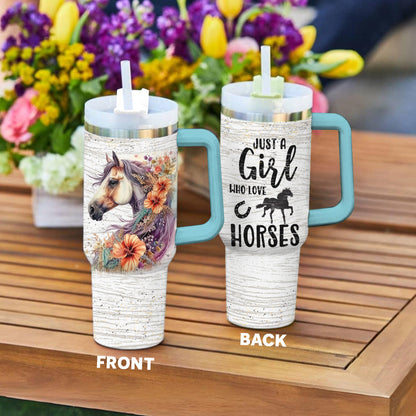 Horse 40 Oz Shineful™ Tumbler Girl Love Horses Mn8 Sky Blue 40Oz