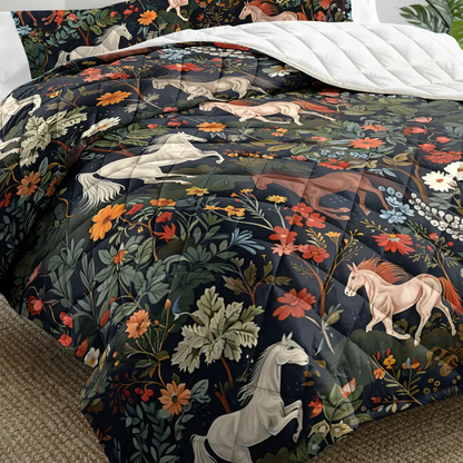 Shineful Quilt 3-Piece Set Four Wildflowers and Steeds
