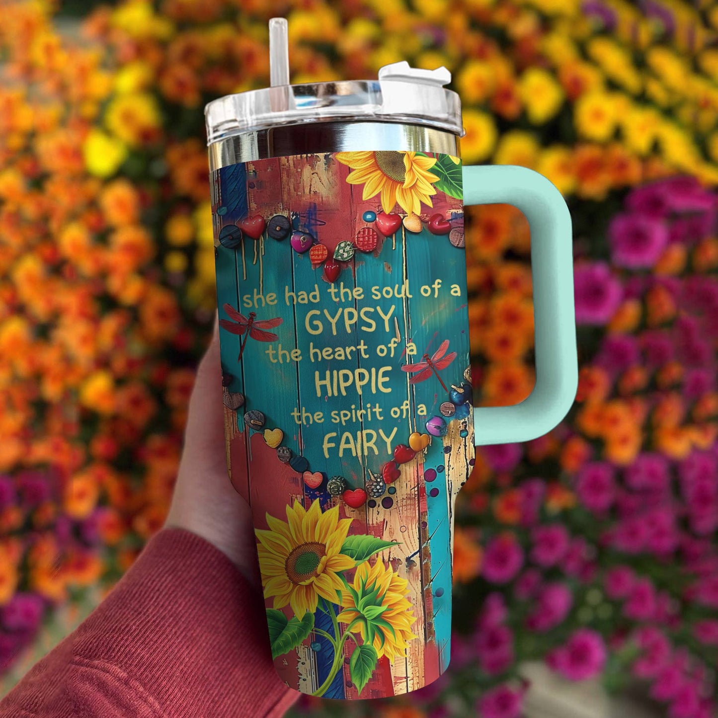 Hippie 40 Oz Shineful™ Tumbler Girl Lovely Tl10 Turquoise Blue 40Oz