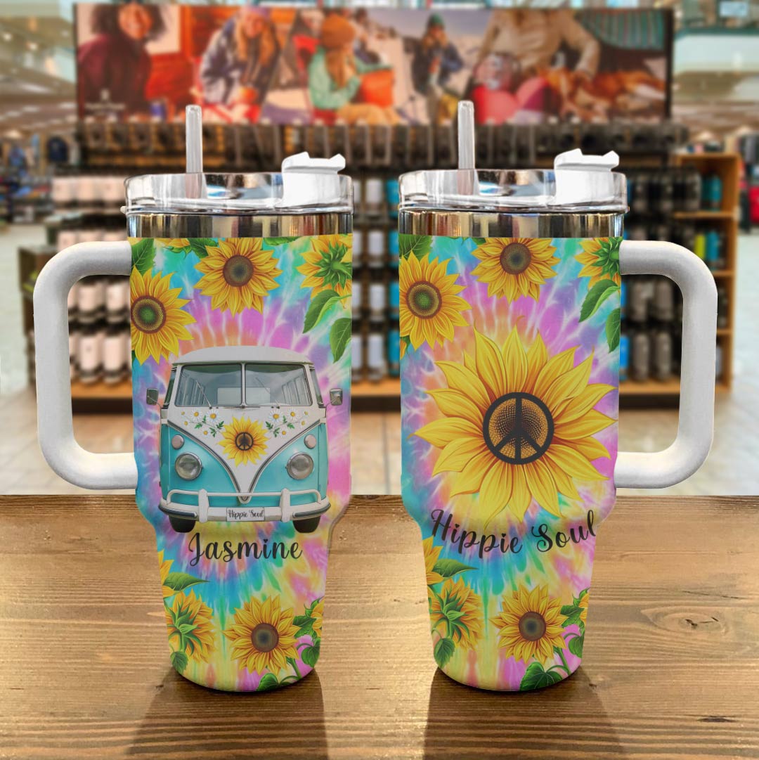 Hippie Personalized 40 Oz Shineful™ Tumbler Sunshine Peace Tl10 White 40Oz