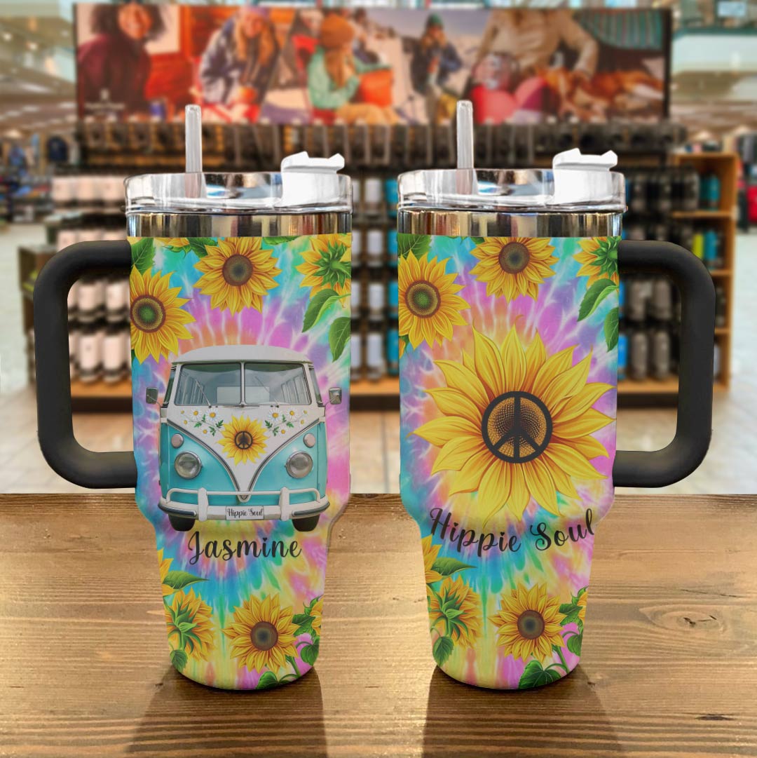 Hippie Personalized 40 Oz Shineful™ Tumbler Sunshine Peace Tl10 Black 40Oz