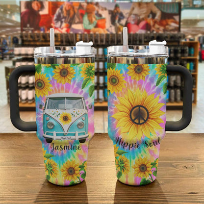 Hippie Personalized 40 Oz Shineful™ Tumbler Sunshine Peace Tl10 Black 40Oz