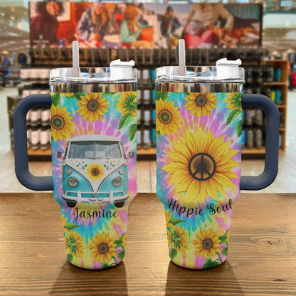 Hippie Personalized 40 Oz Shineful™ Tumbler Sunshine Peace Tl10 Navy 40Oz