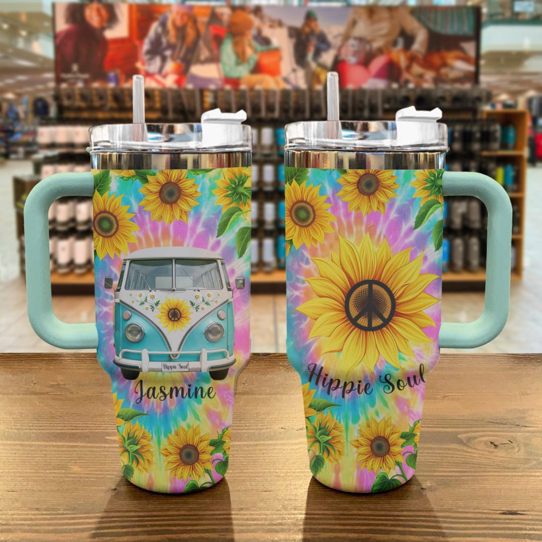 Hippie Personalized 40 Oz Shineful™ Tumbler Sunshine Peace Tl10 Turquoise Blue 40Oz