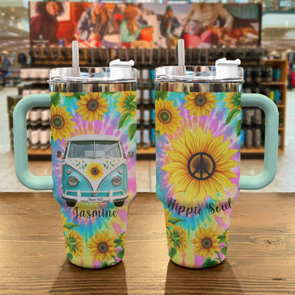 Hippie Personalized 40 Oz Shineful™ Tumbler Sunshine Peace Tl10 Turquoise Blue 40Oz