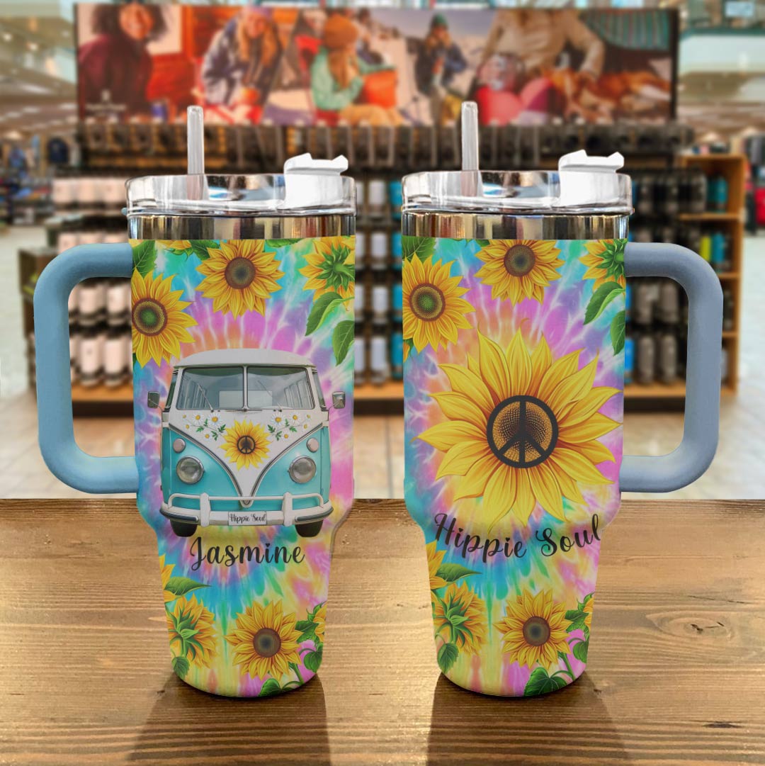 Hippie Personalized 40 Oz Shineful™ Tumbler Sunshine Peace Tl10 Sky Blue 40Oz