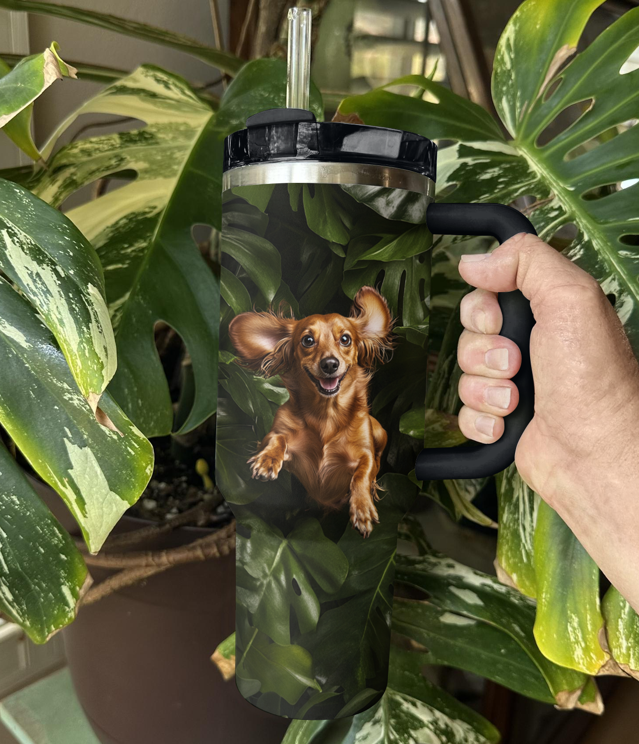 Shineful Tumbler Joyful Dachshund in Monstera