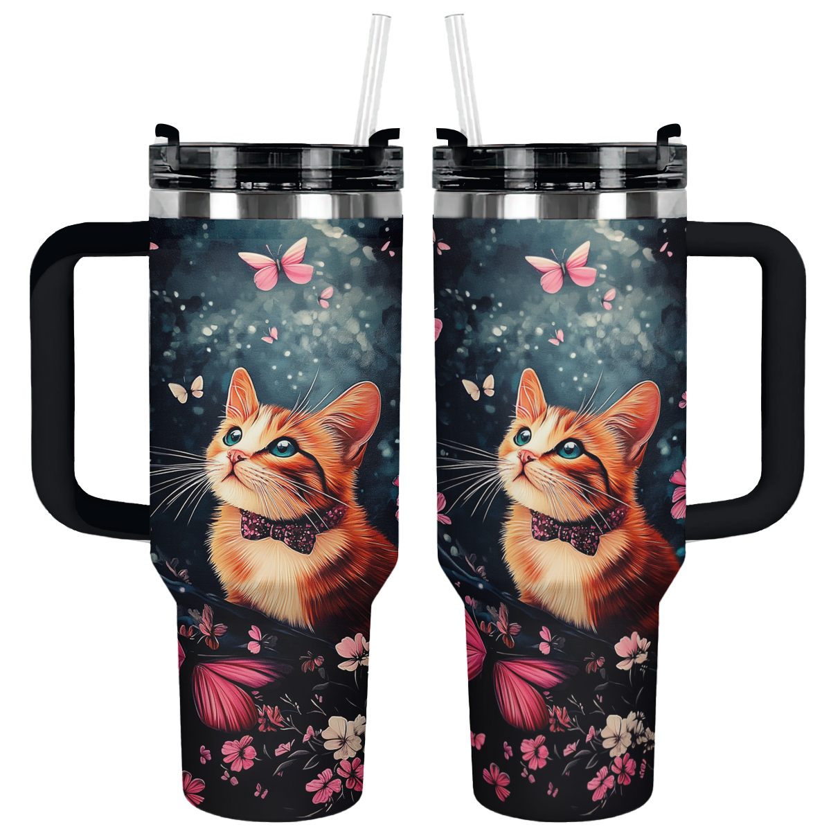 Shineful Tumbler Dreamy Cat & Pink Butterfly Blossom