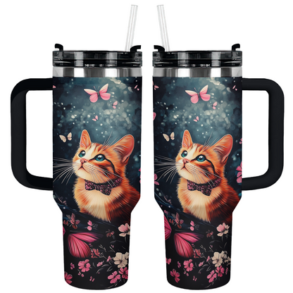 Shineful Tumbler Dreamy Cat & Pink Butterfly Blossom