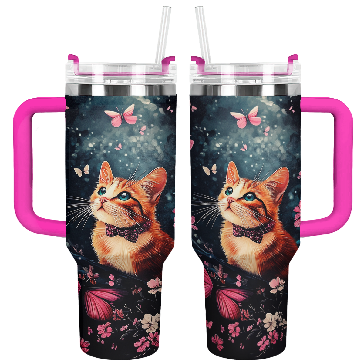 Shineful Tumbler Dreamy Cat & Pink Butterfly Blossom