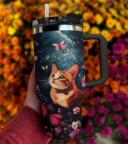 Shineful Tumbler Dreamy Cat & Pink Butterfly Blossom