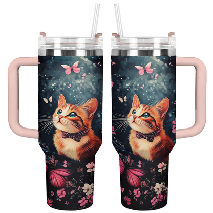 Shineful Tumbler Dreamy Cat & Pink Butterfly Blossom