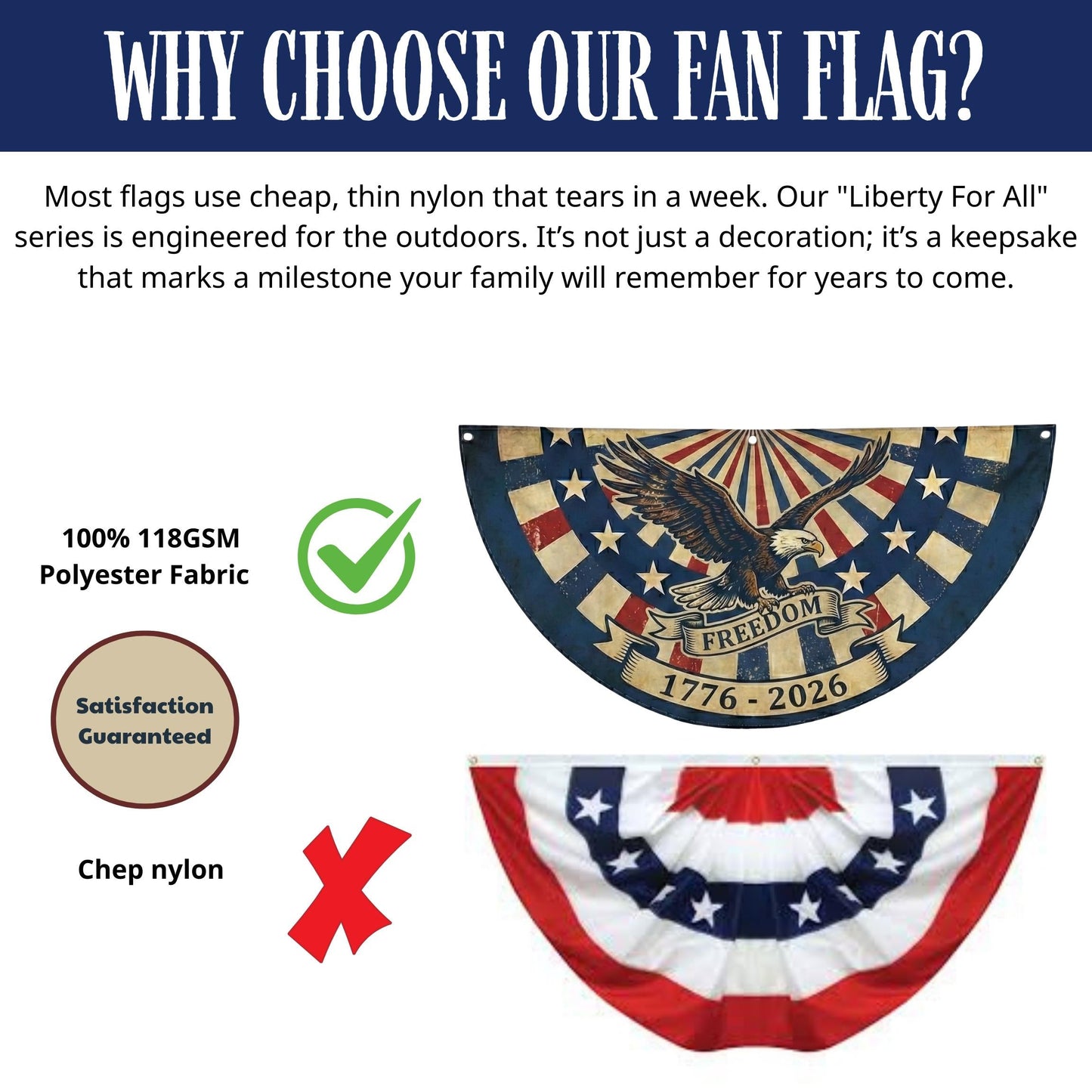 Shineful Decorative Fan Flag Bald Eagle Freedom – 1776–2026 Patriotic