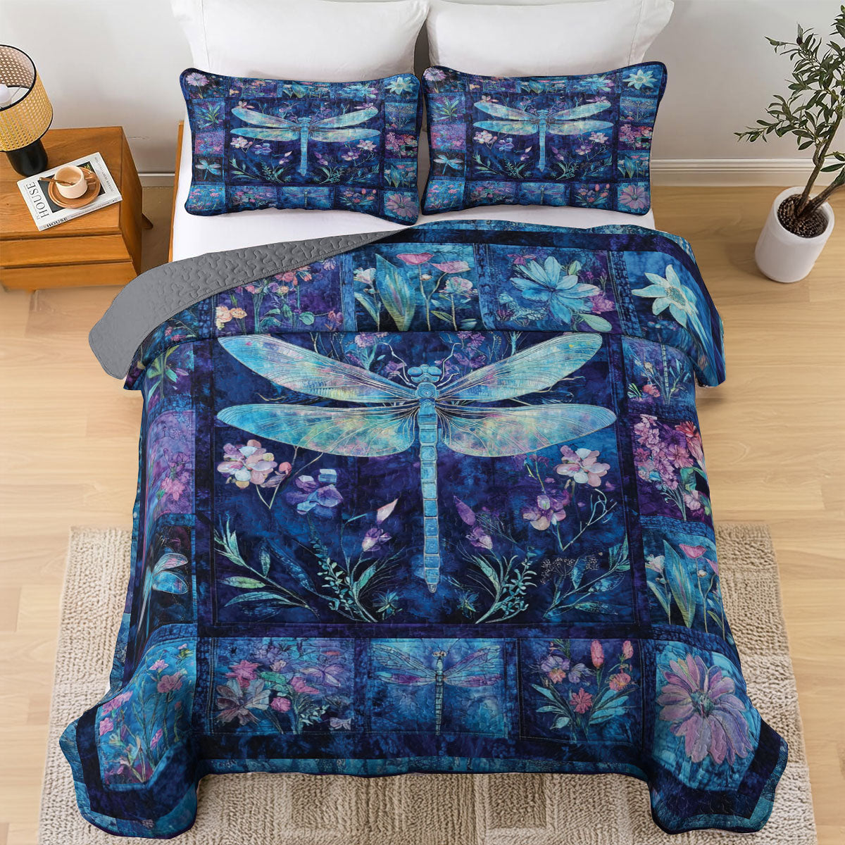 Shineful All Season Quilt 3-Piece Set Twilight Garden Flight
