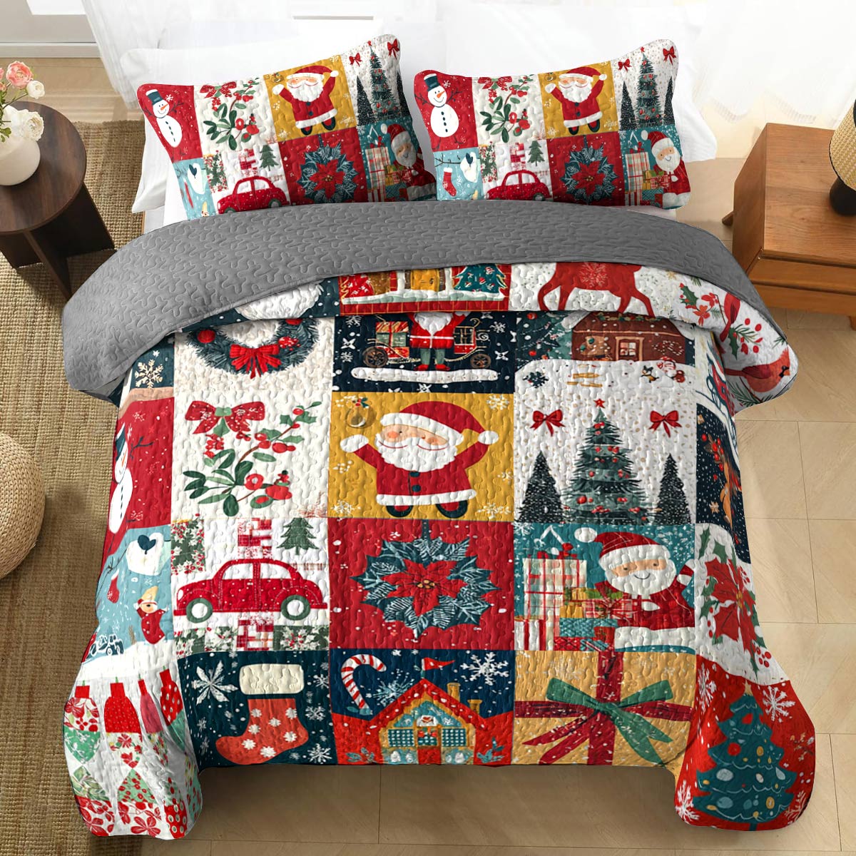 Shineful All Season Quilt 3-Piece Set Happy Christmas